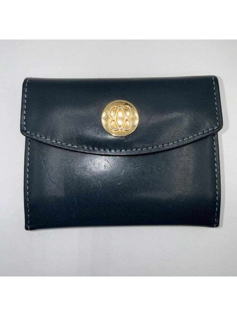 Vintage Bosca Full Grain Blue Leather Small Wallet/Card Holder Trifold